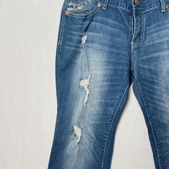 Ariya Bootcut Jeans Women Sz 13/14 Stretch Stitch Flap Distressed Western Grunge - Picture 12 of 16